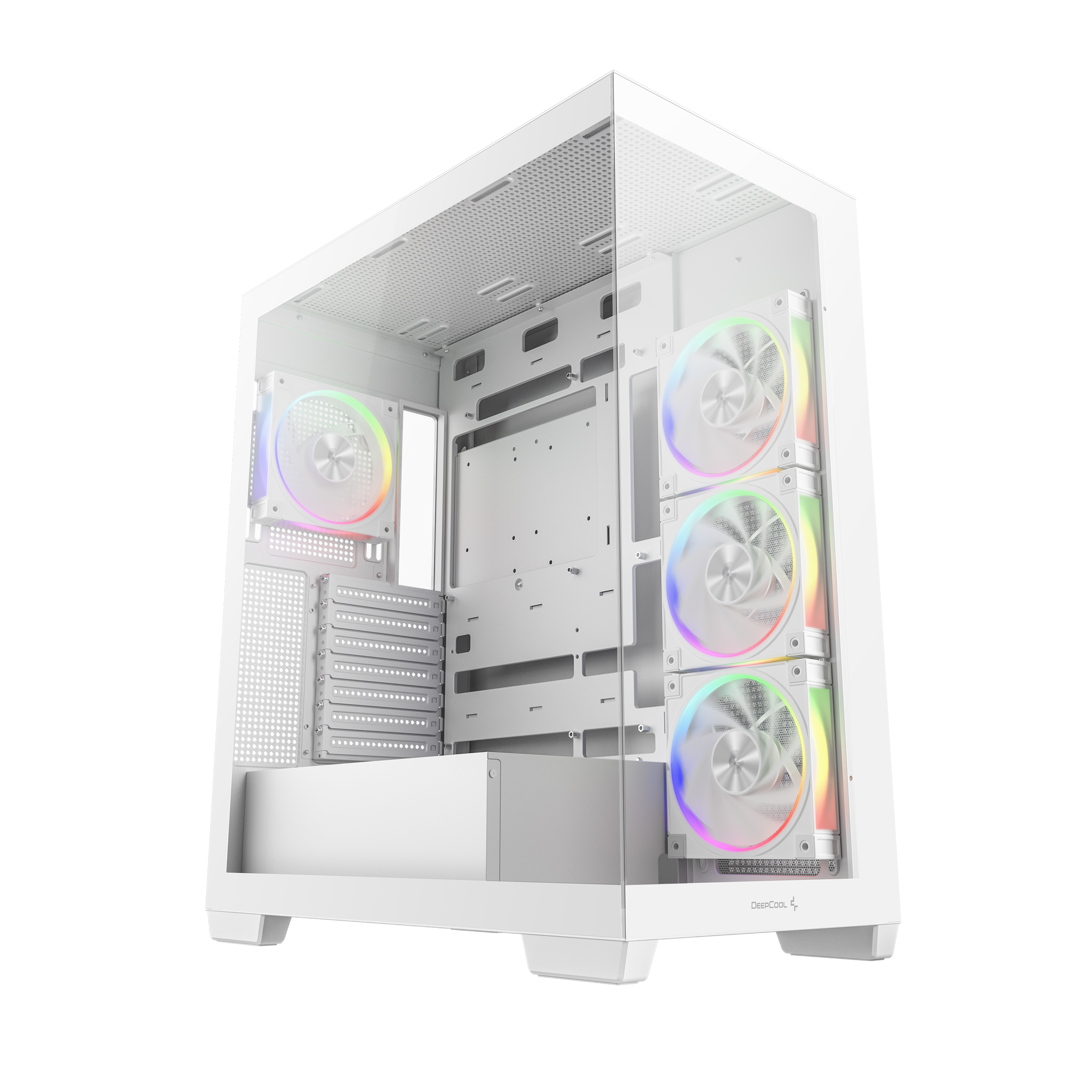 Case DeepCool CG580 V2 blanco 4 Ventiladores ATX / M-ATX Soporte Placas BTF y Project Zero Vista Panoramica